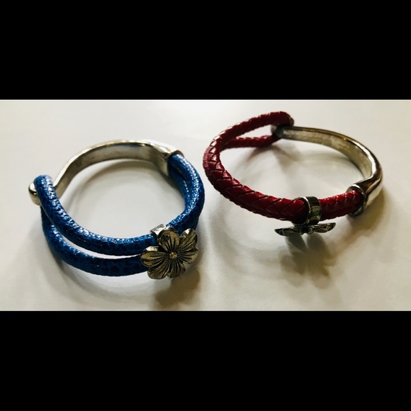Two Talbots Braided Leather & Silver Bracelets